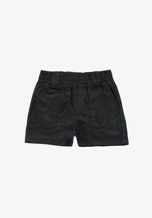 Zwarte korte broek met een elastische tailleband, twee voorzakken en een casual ontwerp. Gemaakt van een zacht stof met een gladde textuur.