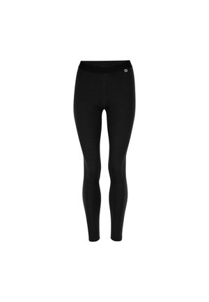 Zwarte leggings gemaakt van rekbare stof met een gladde textuur. Strak ontwerp met een hoge tailleband en een klein logo-detail op de heup.