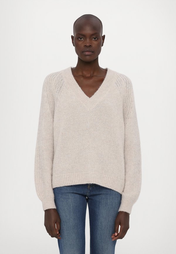 V NECK LONG SLEEVE - Jumper - stone beige