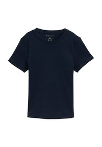 T-shirt navy a maniche corte in cotone, con scollo tondo e un design semplice e senza decorazioni, dal taglio regolare.