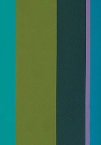Cinque strisce verticali di colore: turchese, verde oliva, blu scuro con tonalità verde, lavanda e un turchese più chiaro. Finitura opaca, trama sottile. Design semplice.