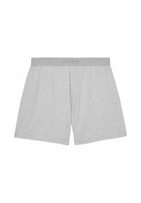 Szare bawełniane szorty z elastycznym pasem, na którym znajduje się napis marki "REISS" w jaśniejszym odcieniu szarości. Prosty, luźny krój.