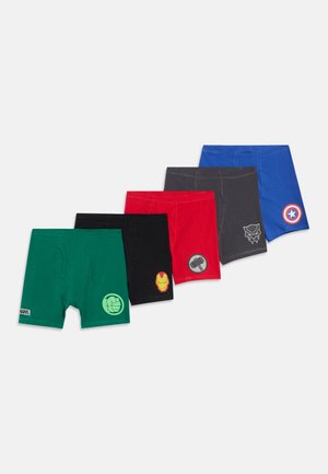 Öt pár boxeralsó zöld, fekete, piros, szürke és kék színekben, Marvel karakterlogókkal díszítve. Pamutból készült, rugalmas derékpánttal.