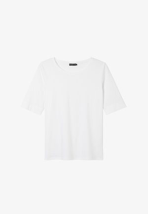 Hvid kortærmet t-shirt med rund hals, lavet af blødt bomuld. Har en afslappet pasform og et minimalistisk design.