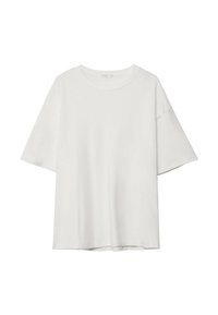T-shirt bianco a maniche corte con scollatura rotonda e vestibilità ampia. Realizzato in tessuto morbido senza pattern o dettagli visibili.