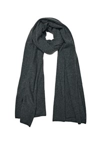 Écharpe grise en laine avec une texture douce et une forme rectangulaire, présentant une finition lisse et sans motifs ni détails en métal visibles.