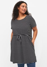 Zizzi - SHORT SLEEVED - Tunika - black stripe Miniatūras attēls 1