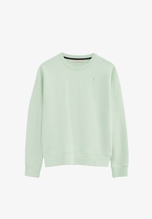 Jasnozielona bluza z długim rękawem i okrągłym dekoltem, z prążkowanymi mankietami i dołem, subtelnym wyszywanym logo na lewej piersi oraz metką Polo Club wewnątrz kołnierza.