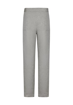 Lichtgrijze sweatpants met rechte pijpen, een elastische tailleband en voorzakken, getoond tegen een witte achtergrond.
