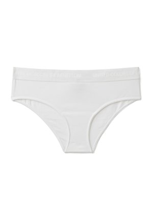 Slip hipster in cotone bianco con una morbida fascia elastica in vita, con il logo "UNIFIED COLORS OF BENETTON" delicatamente impresso.