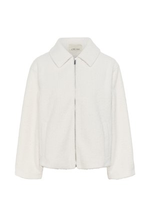 Vit zip-up jacka i en texturerad tyg, med krage, långa ärmar och sidofickor, designad med en något kortare passform.