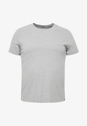 Szürke pamut póló kerek nyakkivágással és rövid ujjakkal. Simaság jellemzi, laza fazonú, és nem tartalmaz látható mintákat vagy díszítéseket.