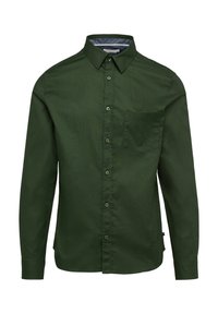 Groene langemouwen shirt van katoen. Heeft een button-down kraag, voorzak en een gladde textuur. Inclusief bijpassende knopen.