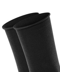 Black ribbed fabric knee socks with a smooth top opening and seamless design, showcasing a soft texture and durable construction.