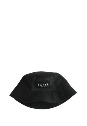 Black bucket hat with wide brim and a front patch label reading "BAKER BY TED BAKER" in white text.