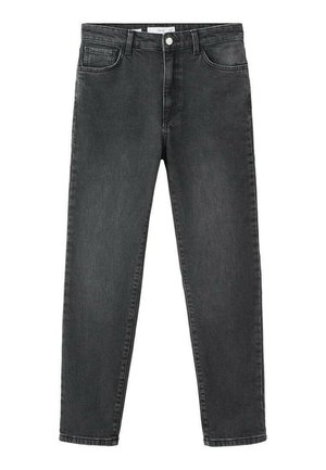 Black high-waisted skinny jeans with front pockets, belt loops, and a metal button closure.