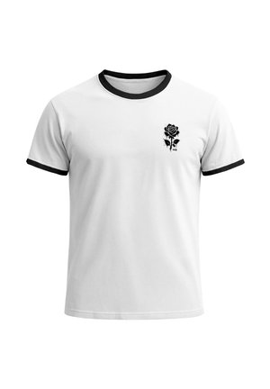 Neverless, HERREN T-SHIRT RETRO KONTRASTBUND - DESIGN GRAFFITI ROSE - - Print T-shirt - weiß-schwarz