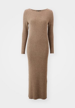 Pikkade varrukatega ribikleit soojas pruuni värvuses, ümarate lõhikute ja vormitud kujuga, mis ulatub pahkluudeni.