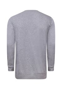 Grå langærmet sweatshirt med tekstureret finish, rund halsudskæring og ribstrikkede manchetter. Enkelt design uden synlige logoer eller pynt.