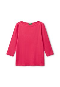 Langärmliges Oberteil in leuchtendem Pink, aus weicher Baumwolle. Mit weitem Ausschnitt und einem einfachen, lässigen Schnitt. Keine sichtbaren Muster oder Verzierungen.