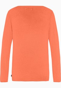 Lange mouwen pullover gemaakt van zachte, getextureerde stof in fel oranje. Eenvoudig ontwerp met een vierkante halslijn en zonder zichtbare patronen of accenten.