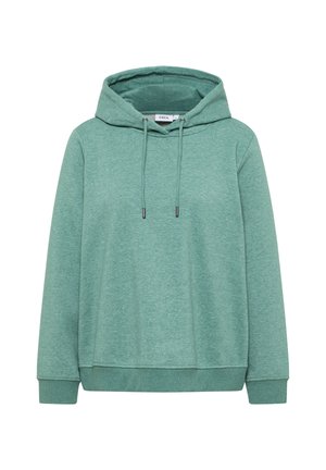 Sudadera verde menta hecha de un tejido suave y texturizado. Cuenta con una capucha ajustable, mangas largas y dobladillos y puños acanalados.