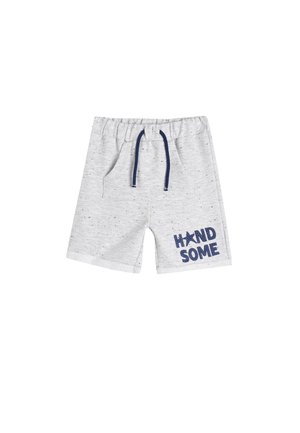 Grå bomuldseshorts med elastisk talje og marineblå snørebånd. Har forlommer og teksten "HAND SOME" med en stjerneaccent.