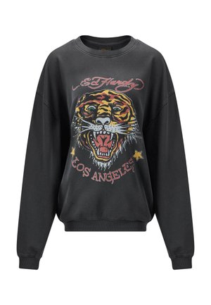 Zwarte sweatshirt met een tijgerafbeelding aan de voorkant, met kleurrijke details. Oversized ontwerp met geribbelde manchetten en tailleband.