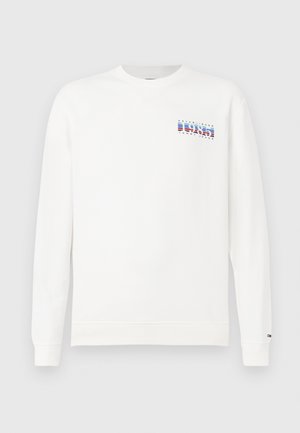 Witte lange mouwen crewneck sweatshirts met kleine '1985 Tommy Jeans' tekst en streeplogo op de linkerkant van de borst en een klein logo-label op de linkermouw.