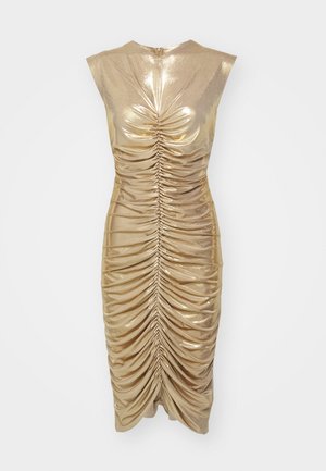 V NECK SHIRRED FRONT DRESS TO KNEE - Džersio suknelė - gold