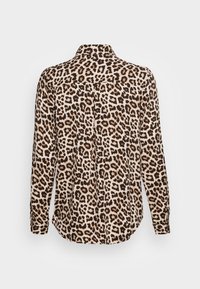 Løvepletteret skjorte med knapper i beige og brune nuancer, med krave, lange ærmer og en let afslappet pasform, samt en central bagsøm.