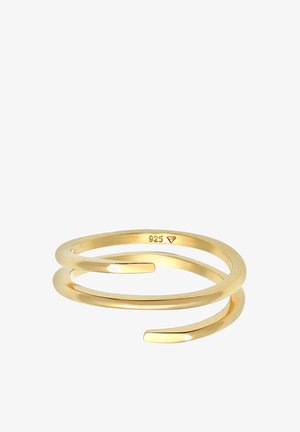 Goudkleurige verstelbare ring van 925 sterling zilver, met een minimalistisch ontwerp met dubbele band en gladde, gepolijste oppervlakken.