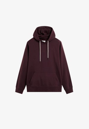 Bordeaux katoenen hoodie met een kangoeroezak, trekkoord en geribbelde manchetten. Bevat een klein logo op de voorkant en heeft een zachte textuur.