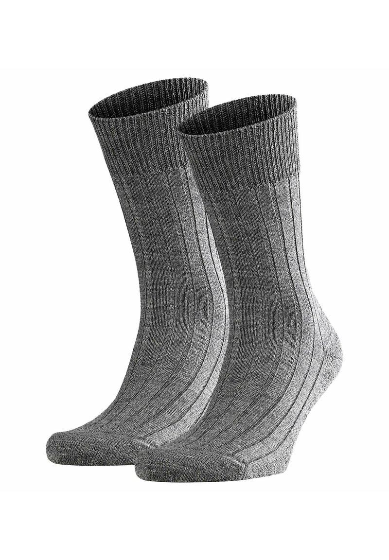 Calcetines gris con textura estriada, con un puño suave y elástico y punta reforzada para mayor durabilidad.