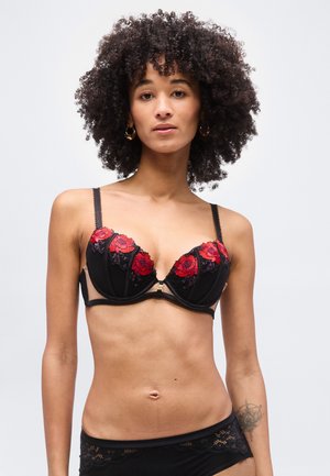 CAGED ROSE PADDED PLUNGE - Soutien-gorge à balconnet - black/red