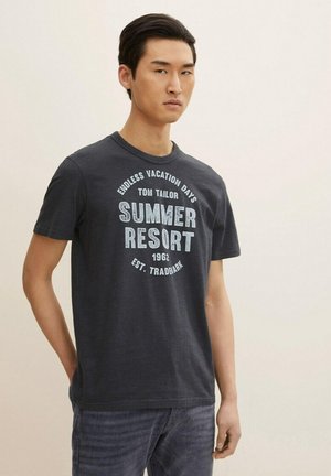 GESTREIFTES MIT PRINT - T-shirt imprimé - tarmac grey