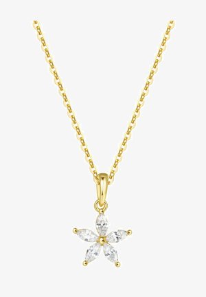 Collier en or avec un pendentif en forme d'étoile décoré de cinq cristaux taillés en marquise transparents et d'un élégant crochet en or.