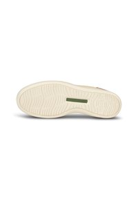Schuhsohle in Off-White mit strukturiertem Muster, versehen mit einem grünen Logo-Akzent. Entwickelt für Komfort mit einer leichten Konstruktion.