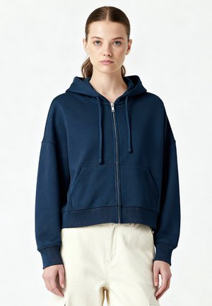 BASIC CROPPED HOODIE DROPSHOULDER - Felpa con zip - dark blue