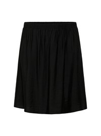 Svart, midjelong kjol med en gathered midja och ett lätt, texturerat tyg. Enkel design, inga synliga mönster eller accenter.