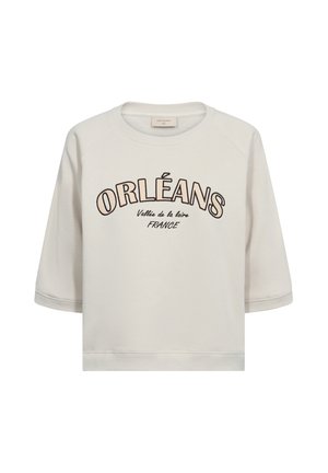 Crèmekleurige sweatshirt met korte mouwen met "ORLÉANS Vallée de la loire FRANCE" zwart bedrukt aan de voorkant.