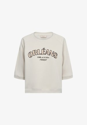 Crèmekleurige sweatshirt met korte mouwen met "ORLÉANS Vallée de la loire FRANCE" zwart bedrukt aan de voorkant.
