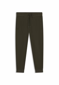 Dunkelgrüne Jogginghosen aus weichem Stoff, mit einem elastischen Bund und Kordelzug, seitlichen Taschen und schmal zulaufenden Bündchen.