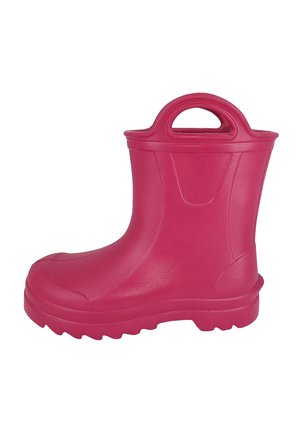 Rosa Gummistiefel mit abgerundeter Spitze, strukturiierter Sohle und seitlichem Griff für einfaches Anziehen. Glatte Außenseite ohne zusätzliche Muster oder Akzente.