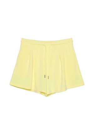 Weiche gelbe Shorts mit hoher Taille, elastischem Bund und vorderer Kordelzug, mit lockerem Schnitt und leichtem Stoff.