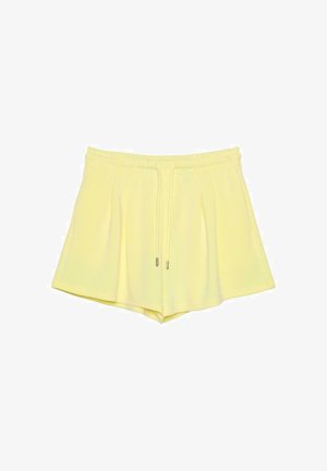 Weiche gelbe Shorts mit hoher Taille, elastischem Bund und vorderer Kordelzug, mit lockerem Schnitt und leichtem Stoff.