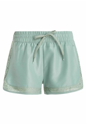 Pantaloni sportivi verde menta con pannello in rete testurizzata lungo i lati, vita elasticizzata e coulisse regolabile.