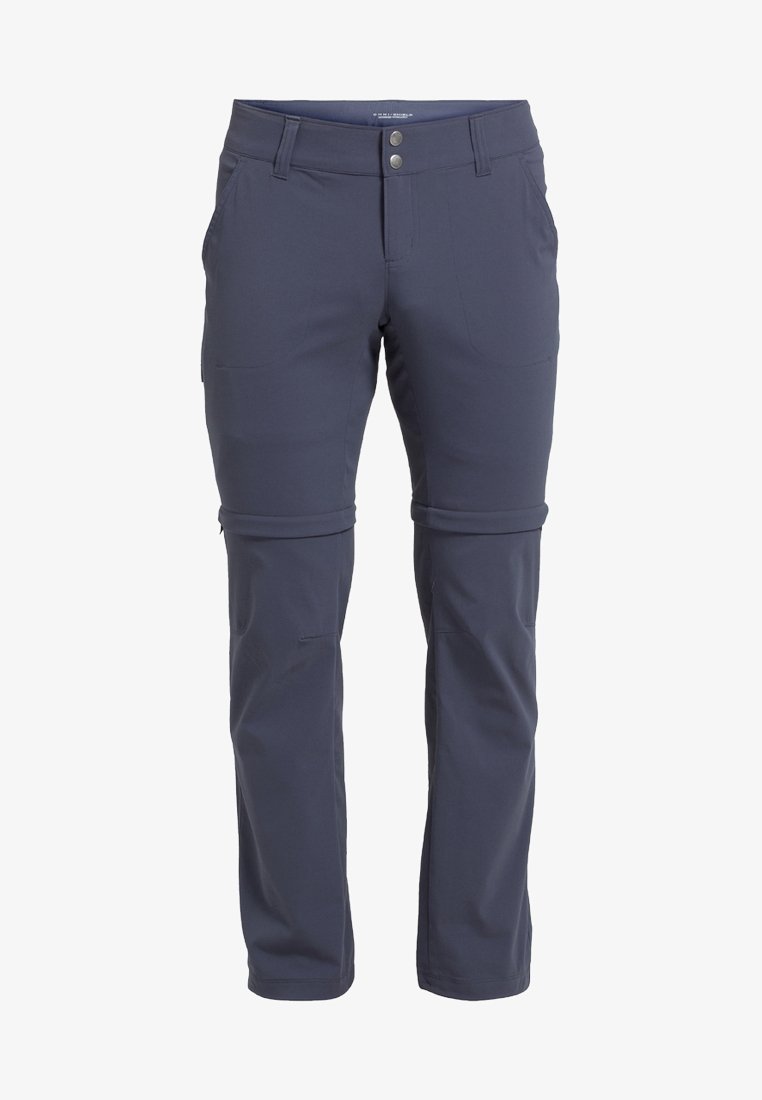 Pantalon d'extérieur bleu marine en tissu extensible et léger. Caractérisé par des poches zippées et une taille ajustable. Peut se convertir en short.