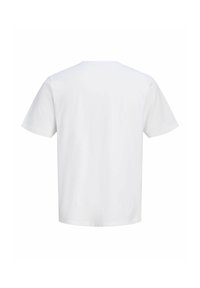 T-shirt blanc uni à manches courtes montré de dos avec un col rond et une coupe régulière sur fond blanc.