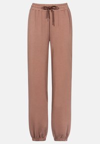 Rekbare, zachte stof joggers in een gedempt bruin, met een elastische tailleband met een koord en elastische manchet bij de enkel.